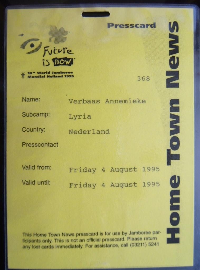 jamboree 1995 pers kaart padvinder, Verzenden, Zo goed als nieuw, Boek of Tijdschrift