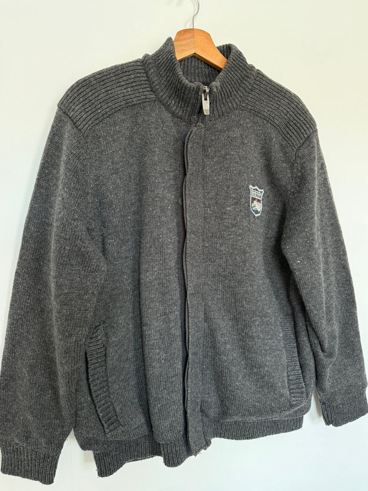 Gebreide jas met voering – 80% wol XL winterjas, Ophalen of Verzenden, Zo goed als nieuw, Maat 56/58 (XL), Grijs
