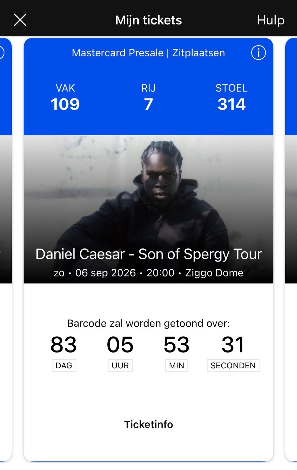 2 zitplaatsen 1e ring Daniel Caesar 6 september 2026, Tickets en Kaartjes, Concerten | Pop, Twee personen, September
