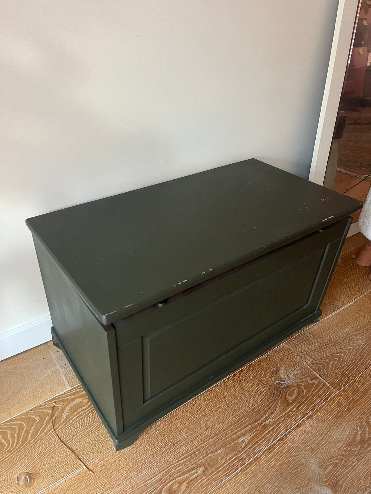 Houten opbergkist / dekenkist - donkergroen, Ophalen, Gebruikt, Minder dan 50 cm, 75 tot 100 cm