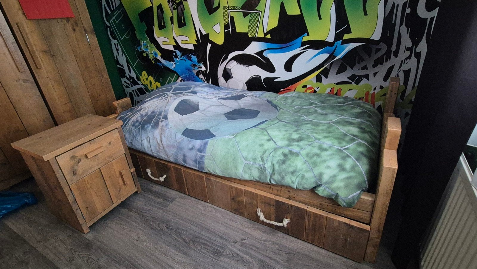 houten bed (90x200) met nachtkastje, Ophalen, Gebruikt, 90 cm, Eenpersoons