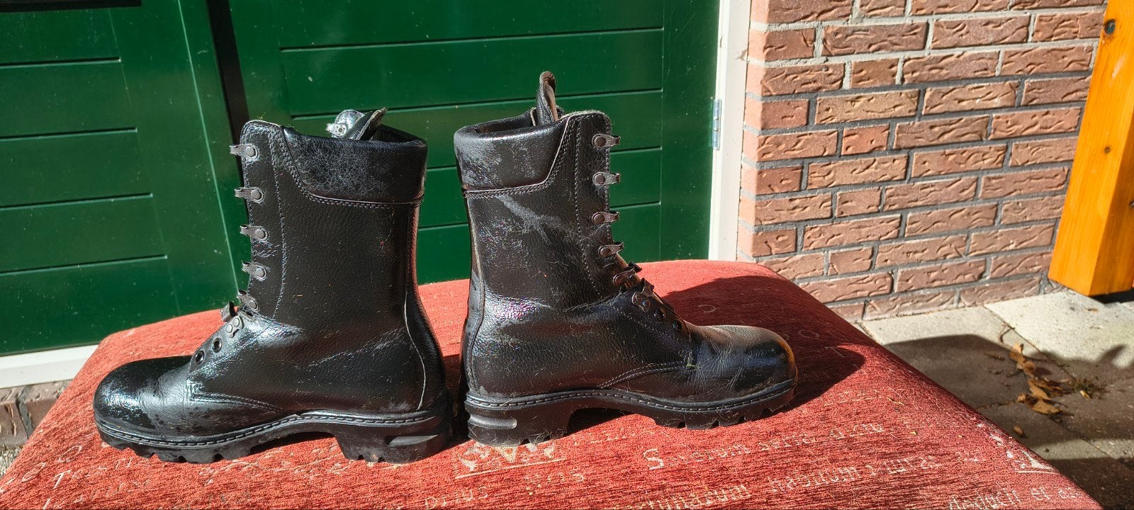 Zwarte leren legerkisten  - Maat 43,5, Ophalen, Onbekend, Zwart, Boots