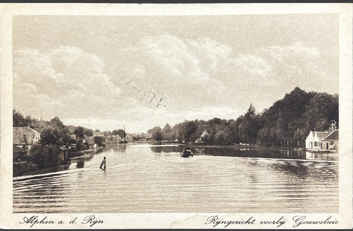 Alphen ad Rijn, rijngezicht voorbij Gouwesluis, Ophalen of Verzenden, Voor 1920, Gelopen, Zuid-Holland