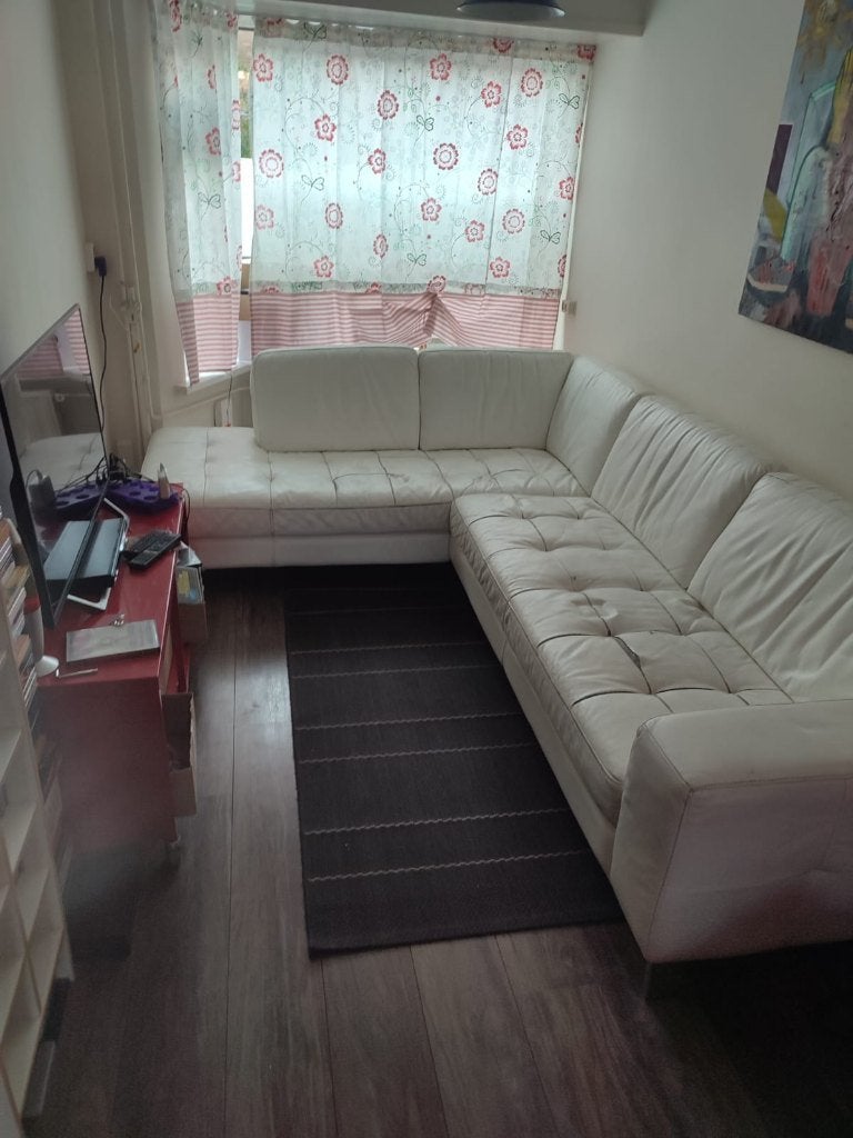 witte hoek bank, Huis en Inrichting, Ophalen, 250 tot 300 cm, Gebruikt, Hoekbank