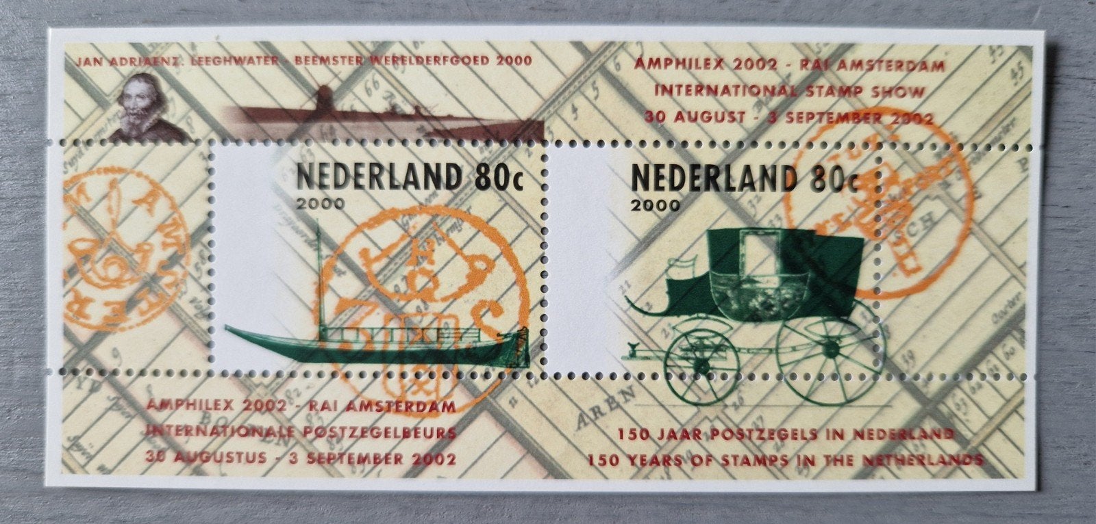 Nederland 80c postzegelvel Amphilex 2002, Verzenden, Na 1940, Postfris