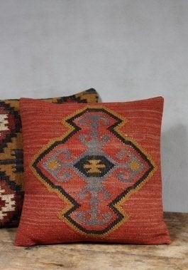 Kleurrijk Sierkussen Stoer Kelim Kussen Roodtinten Boho Deco, Huis en Inrichting, Woonaccessoires | Kussens, Vierkant, Nieuw, Sierkussen