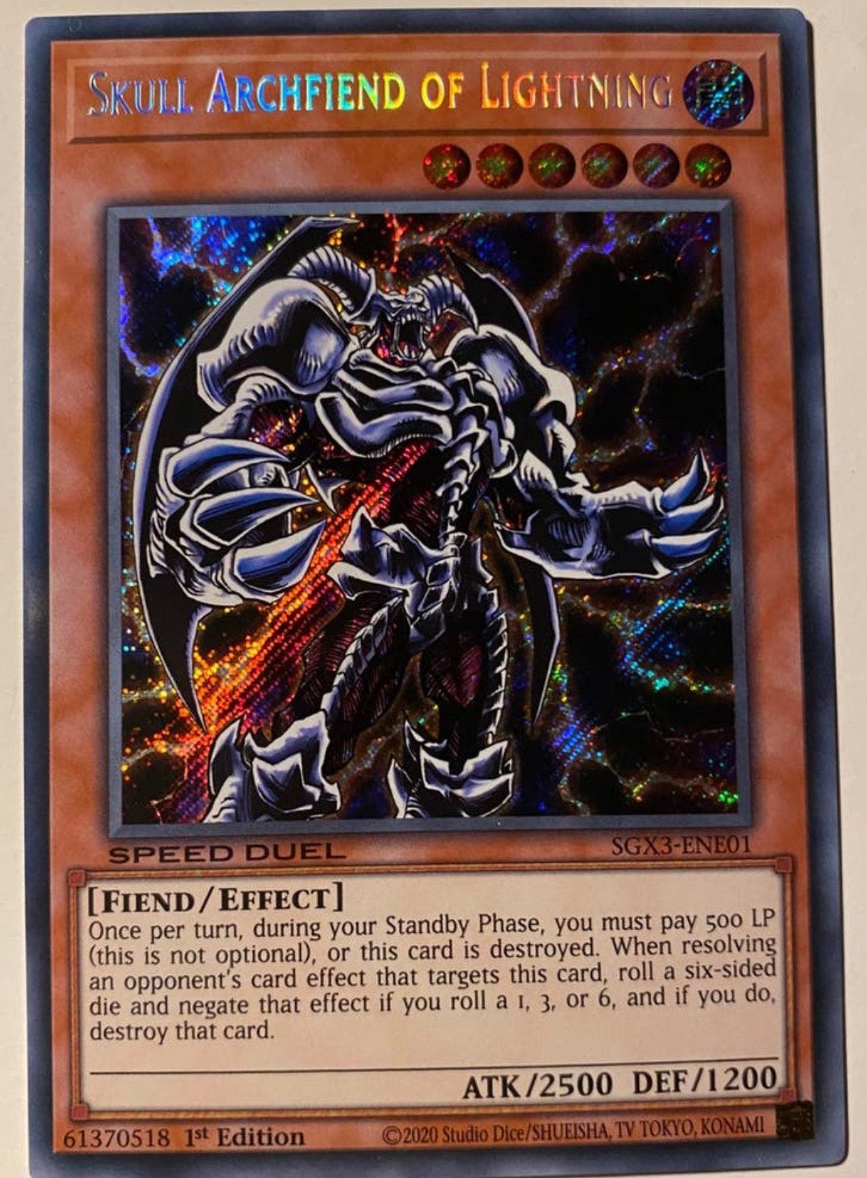 Yu-Gi-Oh! Skull Archfiend of Lightning SGX3 1st Edition !, Ophalen of Verzenden, Zo goed als nieuw, Losse kaart, Foil