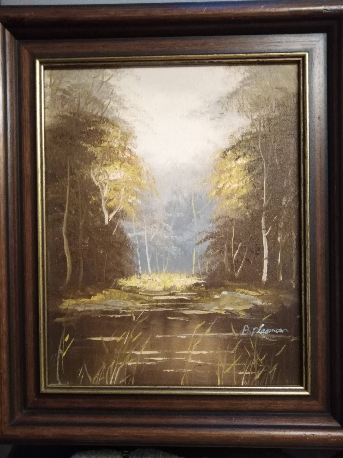 Schilderij A. Plasman - Herfstlandschap met water, Ophalen of Verzenden