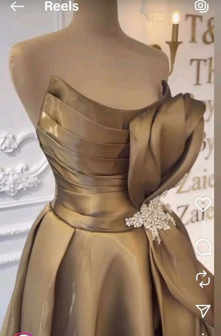 Elegante Strapless Galajurk met Strik en Strass, Maat 38/40 (M), Bruin, Nieuw, Ophalen of Verzenden