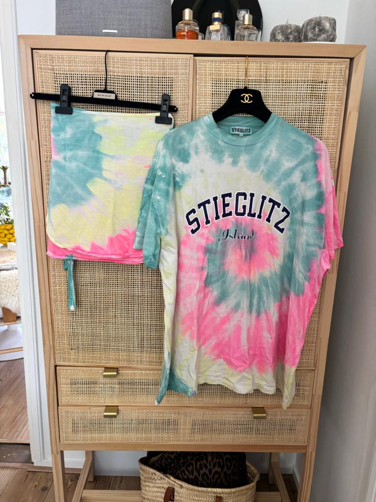 Stieglitz Tie-Dye T-shirt en Rok Set - Maat S, Ophalen, Blauw, Zo goed als nieuw, Korte mouw