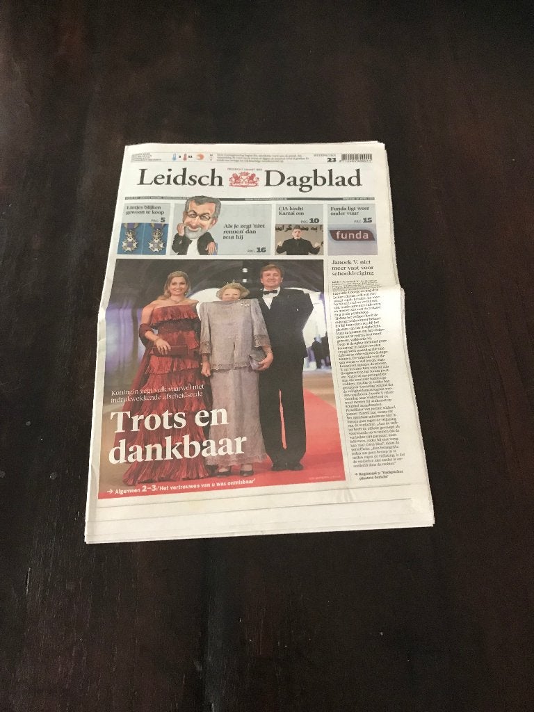 Leidsch Dagblad 30 april 2013 Trots en Dankbaar., Verzamelen, Ophalen of Verzenden, 1980 tot heden, Krant