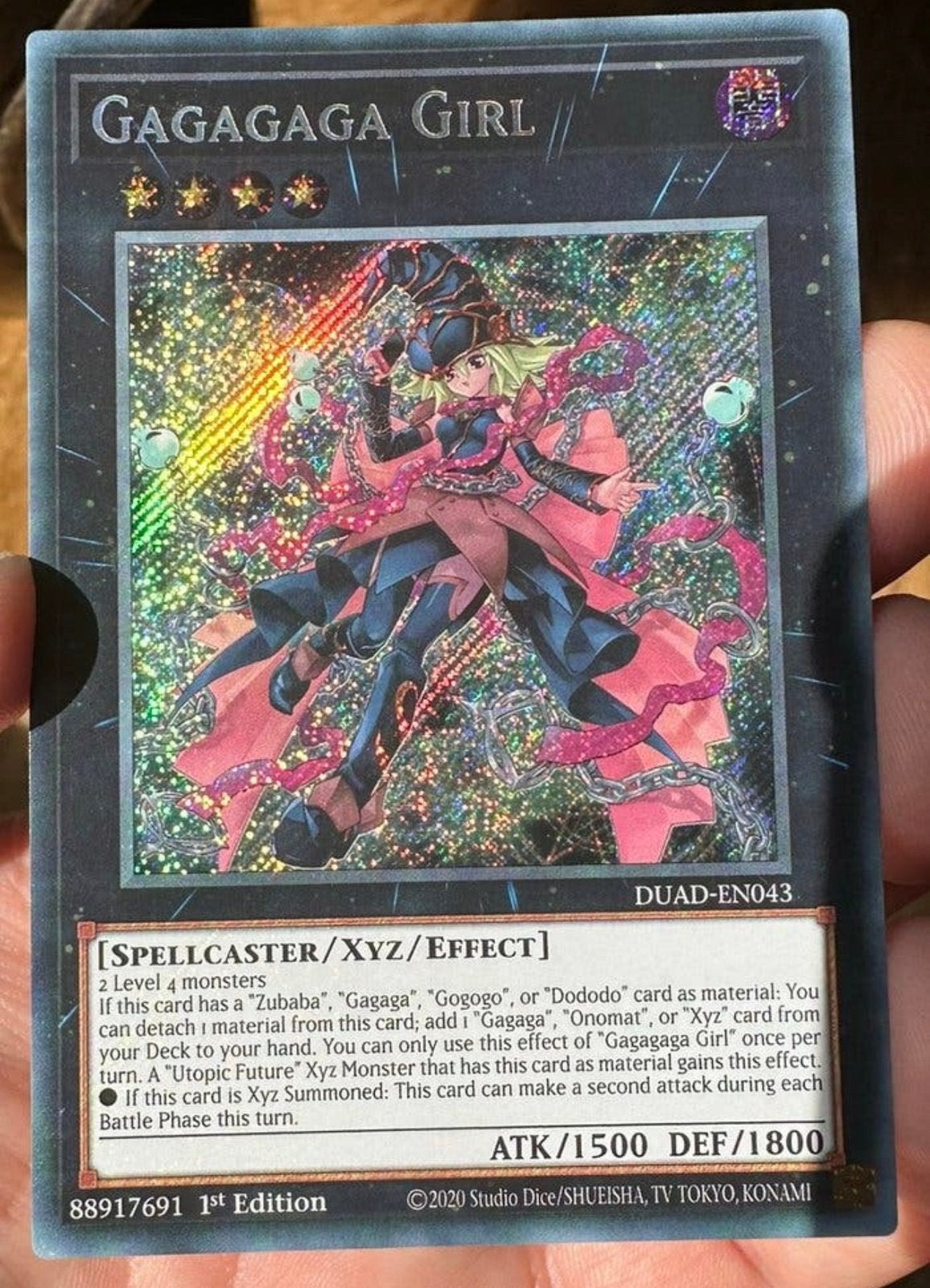 Yu-Gi-Oh! Gagagaga Girl DUAD 1st Edition Mint !, Ophalen of Verzenden, Zo goed als nieuw, Losse kaart, Foil