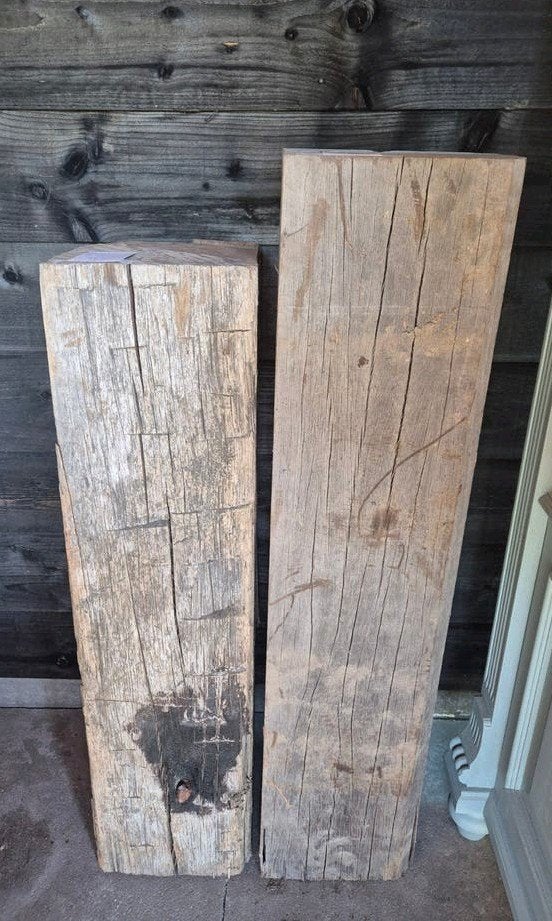 Stoere oude meerpalen nog 2 beschikbaar!! - van €99 nu €60!, Ophalen, Hout, Gebruikt, Www.vrumdwonen.nl