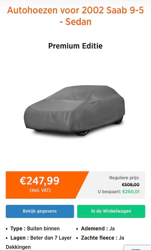 Gloednieuwe beschermhoes voor Saab 95. Nog in verpakking !, Ophalen of Verzenden, Nieuw