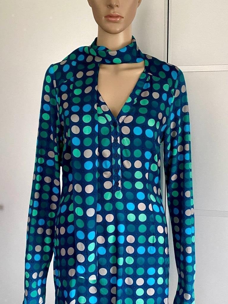 H925 Expresso: jurk maat 36=S blauw groen., Kleding | Dames, Ophalen of Verzenden, Zo goed als nieuw, Knielengte, Maat 36 (S)