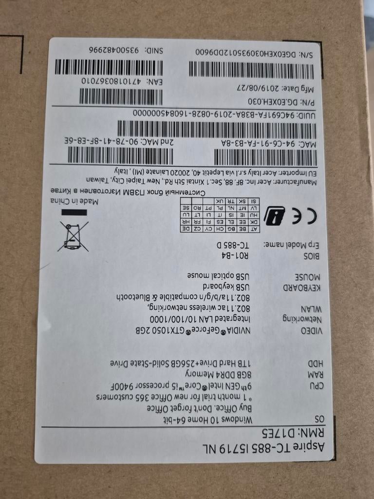 Acer Aspire TC-885 I5719 NL Gaming PC, Computers en Software, Desktop Pc's, 3 tot 4 Ghz, HDD, SSD, Gaming, Ophalen