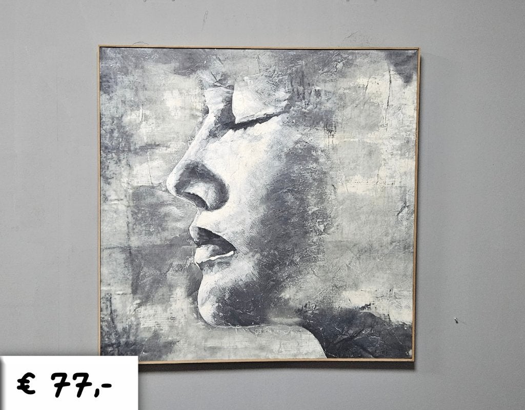 Groot Schilderij Gezicht met Houten Lijst - 90x90 cm, Antiek en Kunst, Ophalen