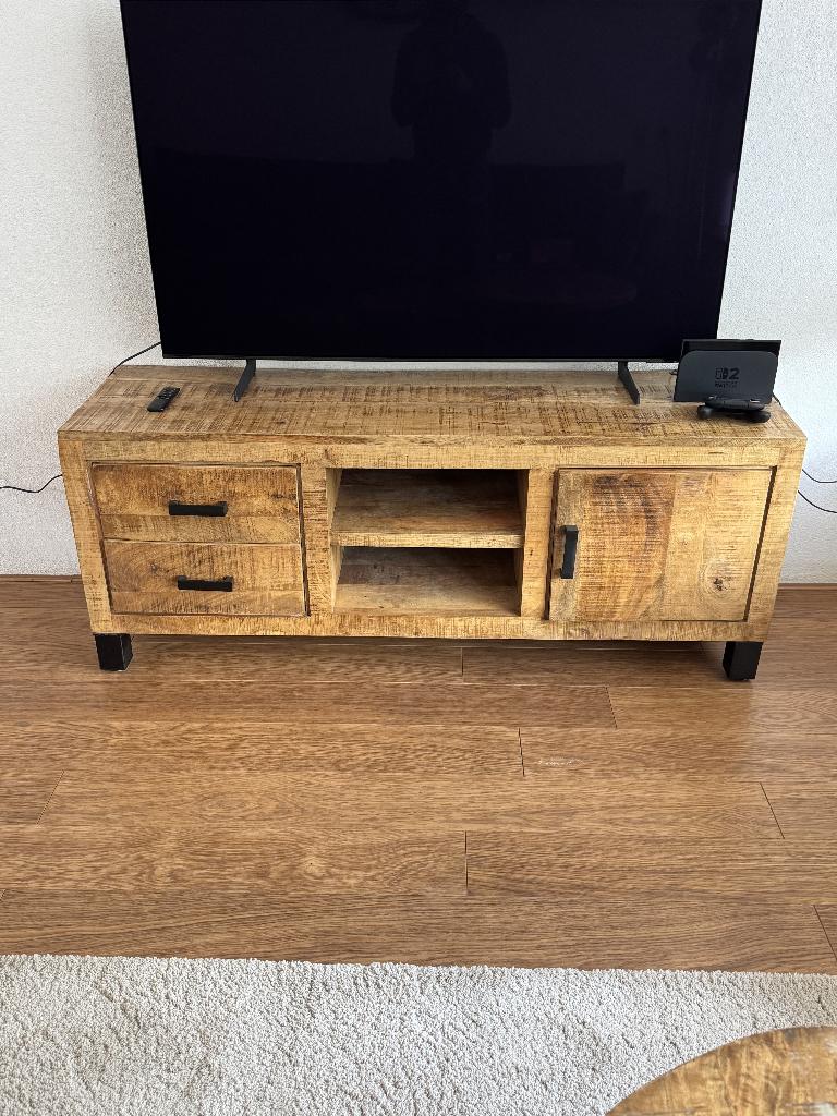 tv meubel mango hout, Huis en Inrichting, Kasten | Televisiemeubels, Ophalen, 150 tot 200 cm, Zo goed als nieuw, Minder dan 100 cm