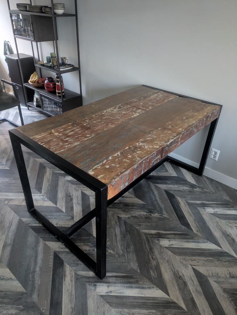 Industriële eettafel 160x90 cm, Huis en Inrichting, Tafels | Eettafels, 50 tot 100 cm, Zo goed als nieuw, 150 tot 200 cm, Industrieel, Robuust