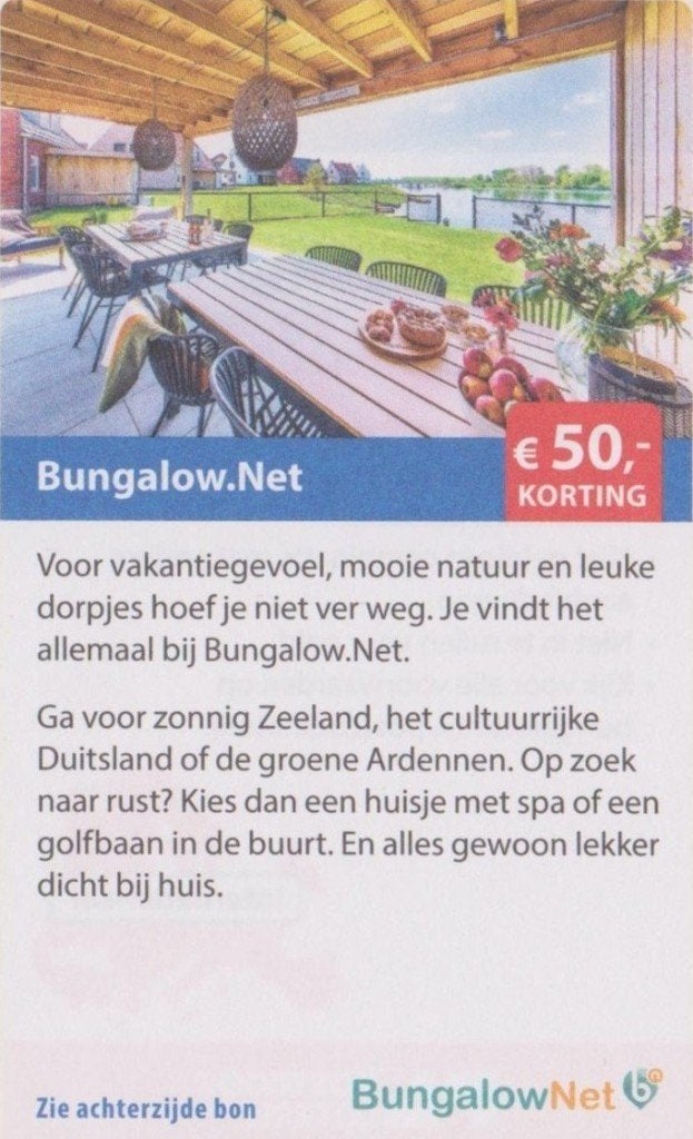 Foto 2 van Bungalow € 50,- korting per boeking. Postcodeloterij bon.