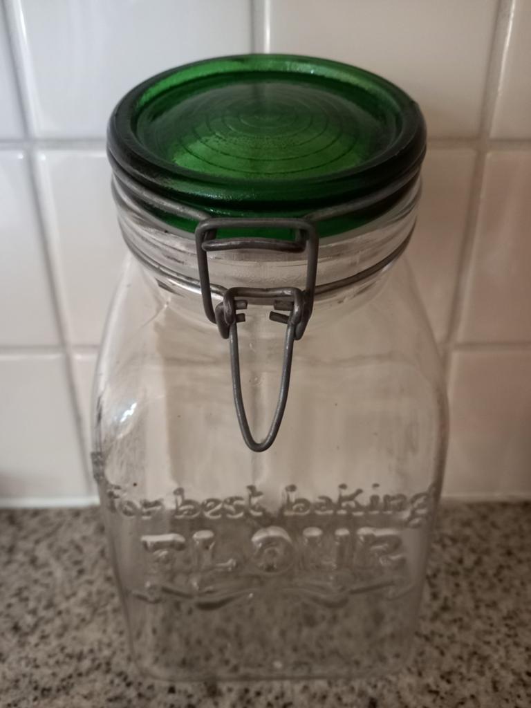 Weckpot glas /for best baking flour opschrift, Ophalen of Verzenden