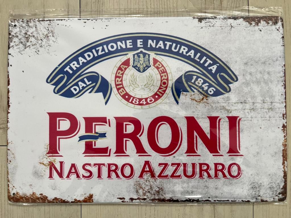 Metalen wandbord Peroni Nastro Azzurro Bier 20x30 cm., Ophalen of Verzenden, Zo goed als nieuw, Reclamebord