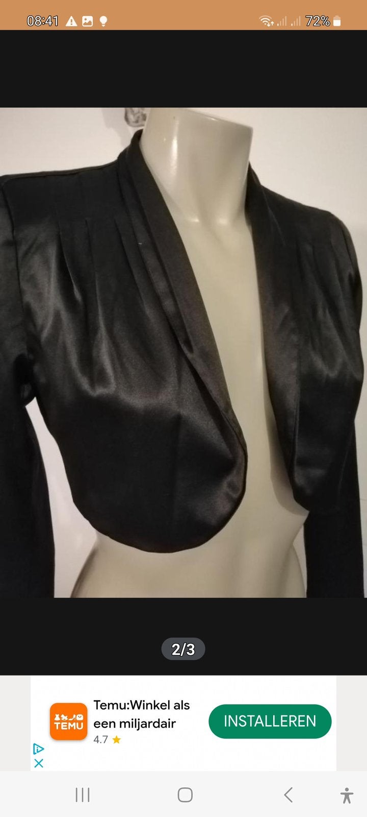 Bolero jasje van glanzende stof maat S, Zwart, Ophalen of Verzenden, Zo goed als nieuw, Jasje