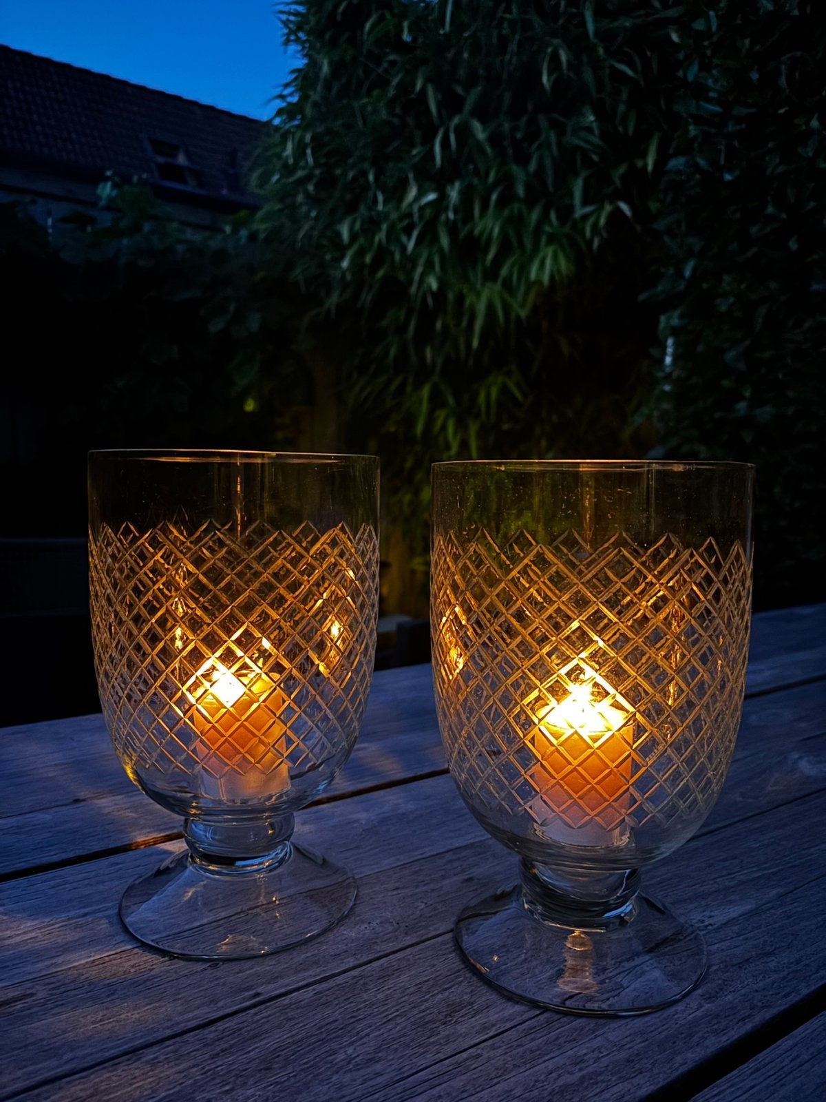 Set vintage kandelaars met ruitpatroon, Ophalen of Verzenden