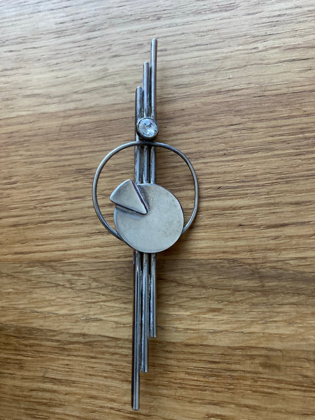 Vintage Broche met Kristal - Art Deco Stijl, Overige materialen, Gebruikt, Ophalen of Verzenden, Zilver
