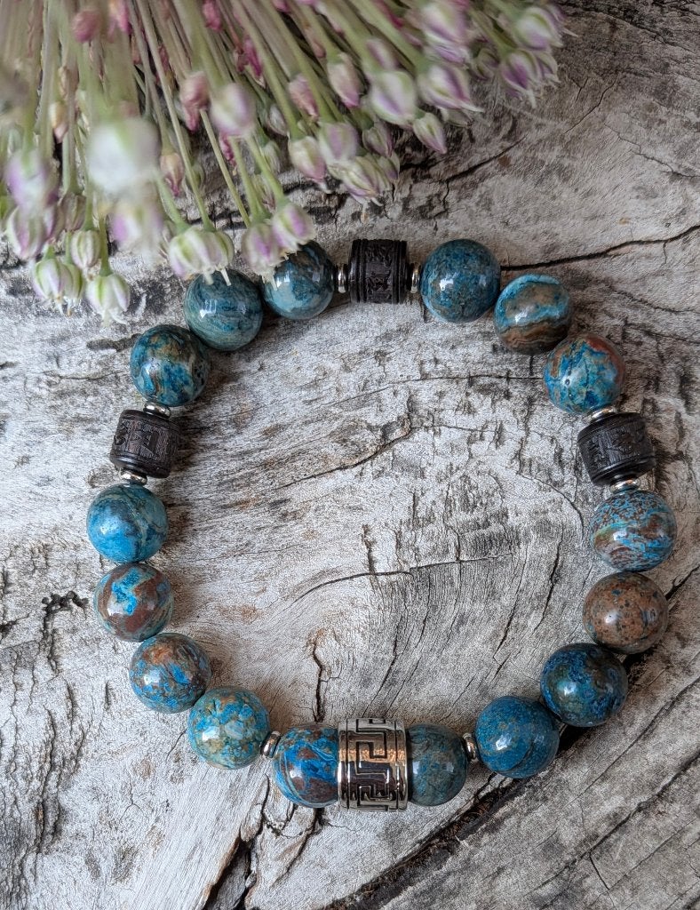 Nieuwe herenarmband  10mm Blue crazy lace Agaat, Overige materialen, Met bedels of kralen, Blauw, Nieuw