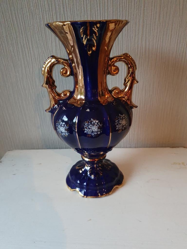 Exclusieve Italiaanse keramieken vaas - kobalt blauw 37 cm, Huis en Inrichting, Woonaccessoires | Vazen, Blauw, Aardewerk of Porselein