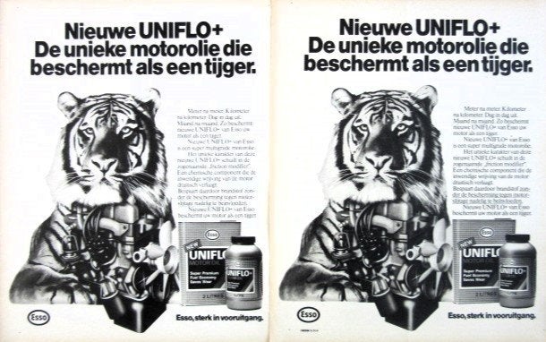 39 vintage advertenties reclames Esso 1929-81 Olie Motor, Ophalen of Verzenden, Gebruikt, Reclamebord