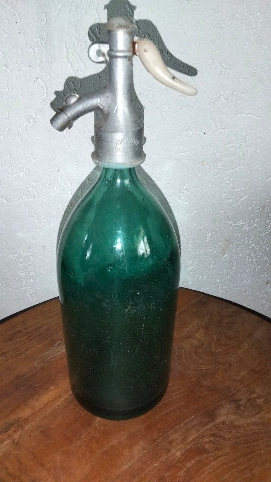 Brocante spuitfles groen/ blauw glas, Antiek en Kunst, Ophalen of Verzenden