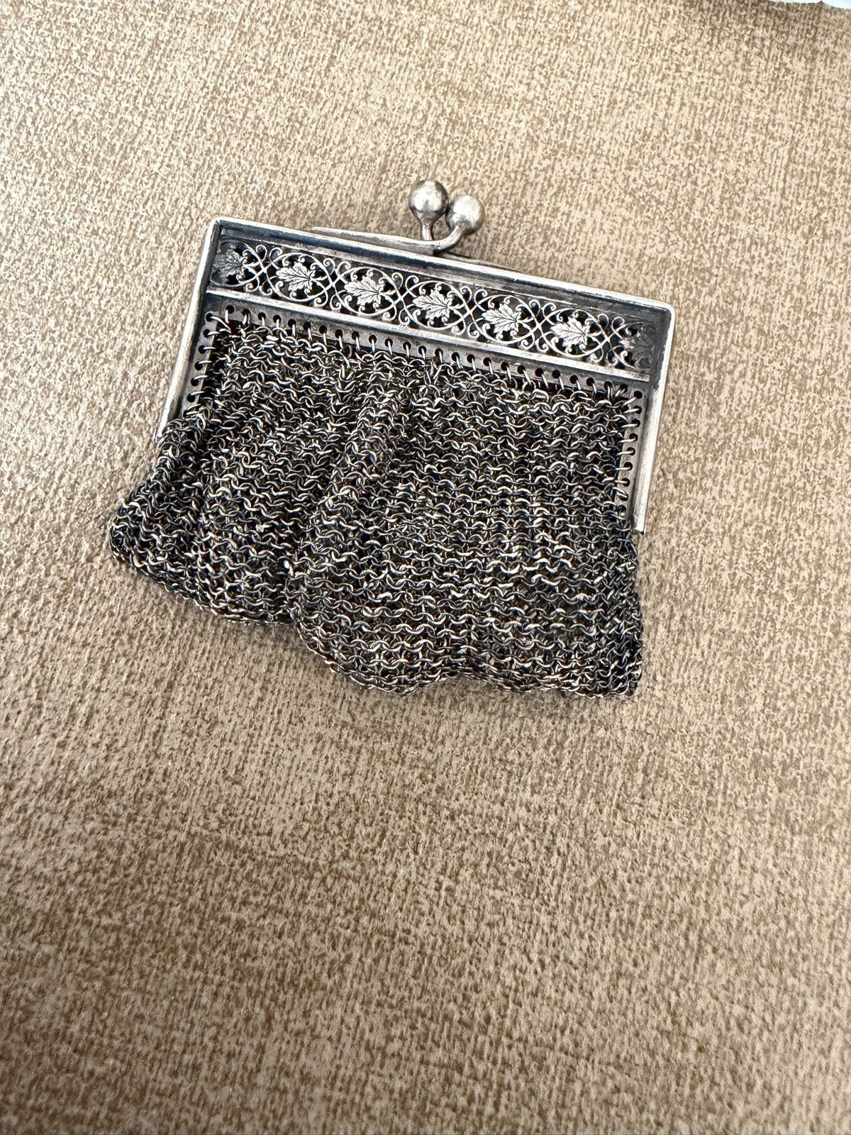 Antiek Zilveren Beursje - Fijn Gehaakt Design, Antiek en Kunst, Ophalen of Verzenden, Zilver