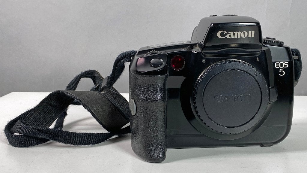 Canon EOS 5 analoge camera met flitser, Ophalen, Gebruikt, Spiegelreflex, Canon