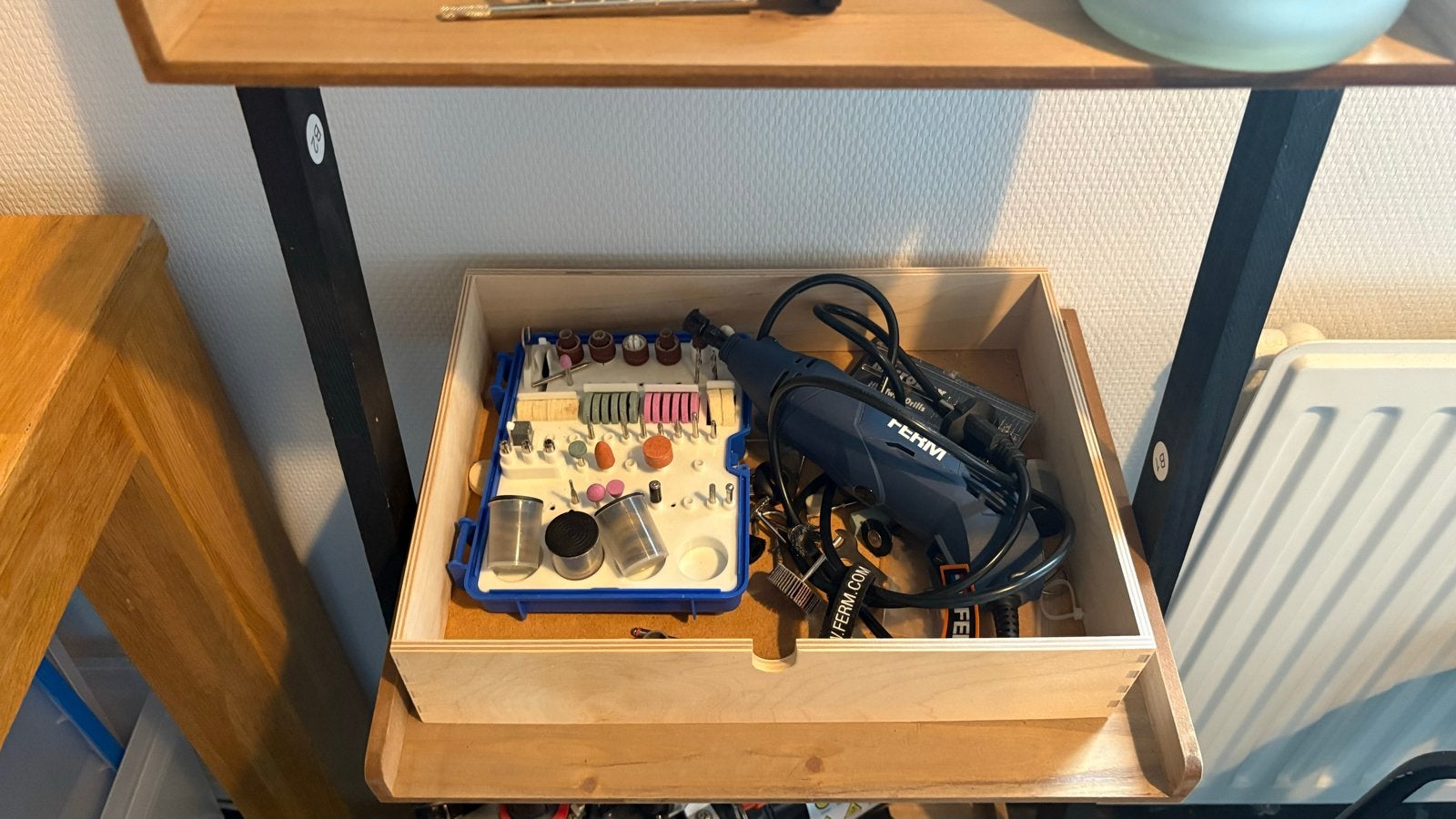 Ferm Rotatiegereedschap met Accessoires, Ophalen of Verzenden, Gebruikt