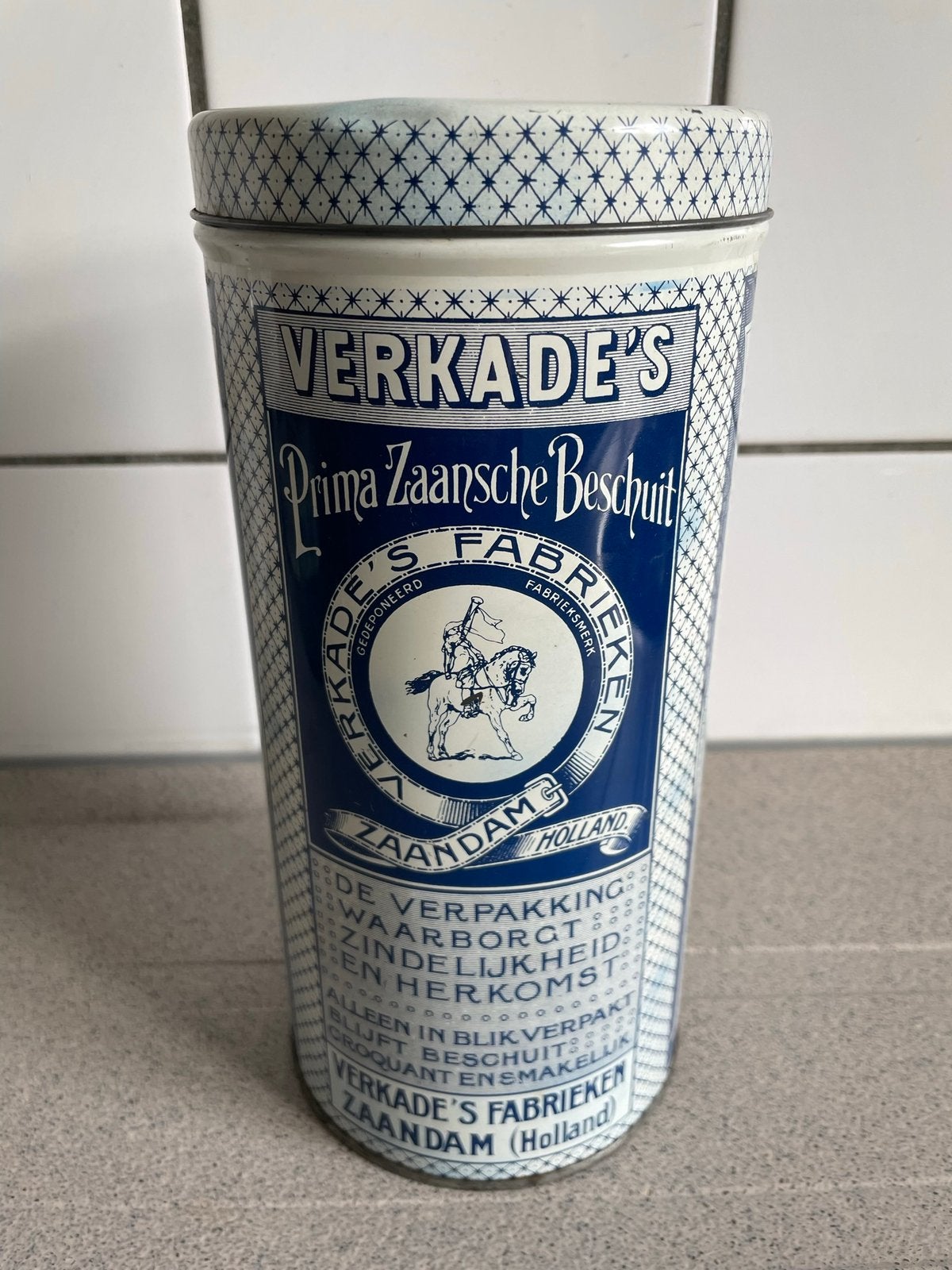 Verkade beschuitblik blik trommel Zaansche Beschuit vintage, Ophalen of Verzenden, Zo goed als nieuw