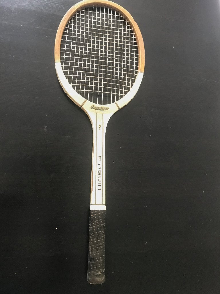 Vintage houten tennisracket Pinguin Super Flight + hoes, Sport en Fitness, Tennis, Ophalen of Verzenden, Gebruikt, Racket, Overige merken