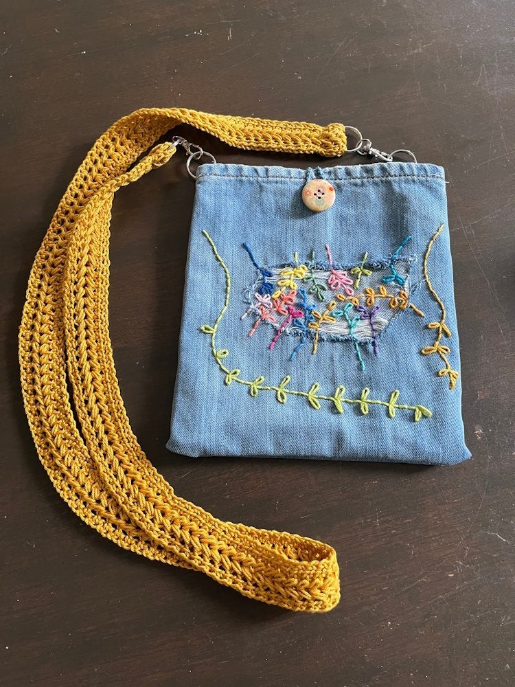 tasje spijkertas jeanstas borduurwerk gehaakt, Overige merken, Blauw, P Gillisstr, Nieuw