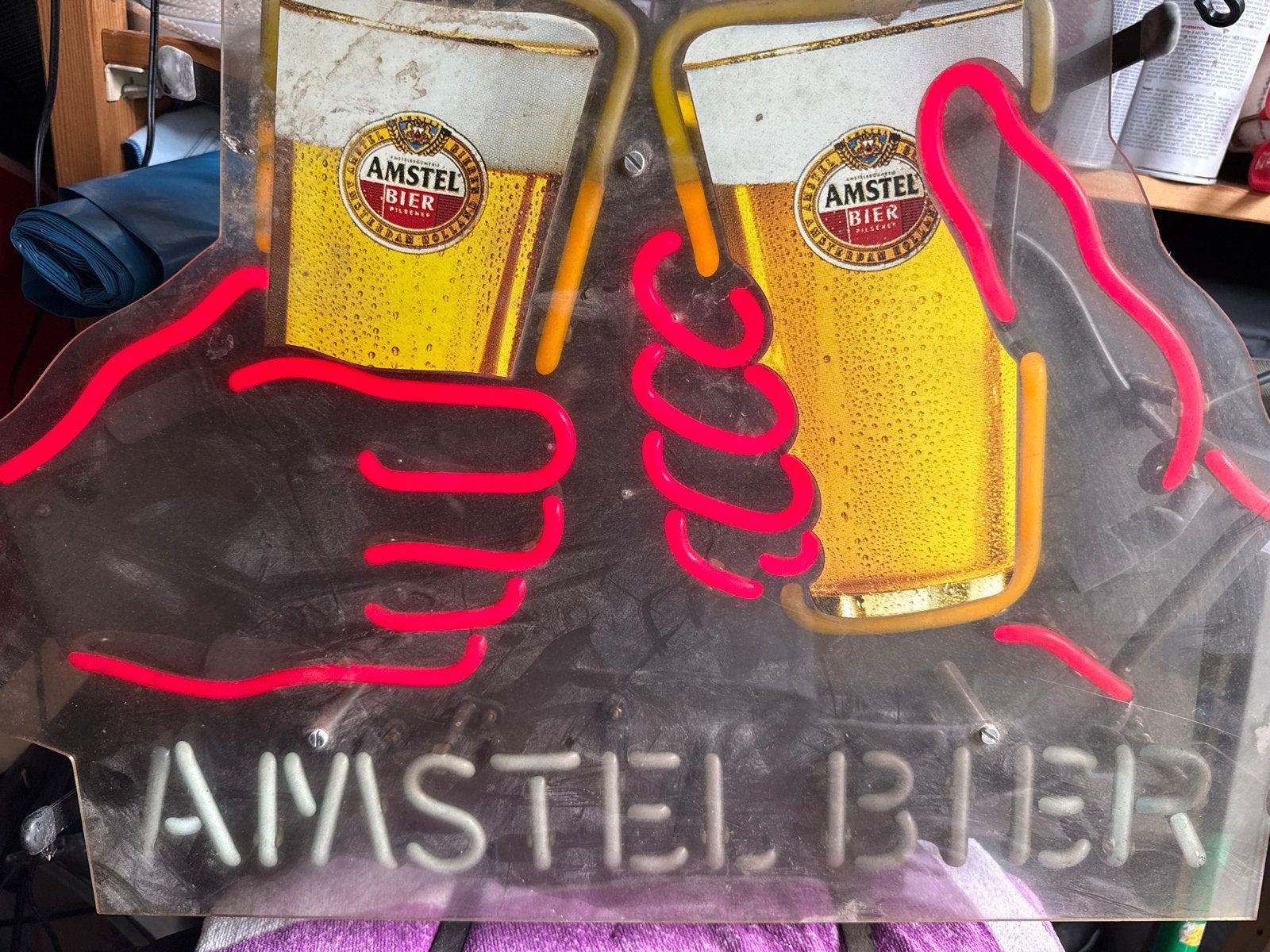 Vintage Amstel Bier Neon Reclamebord, Ophalen, Gebruikt, Lichtbak of (neon) lamp