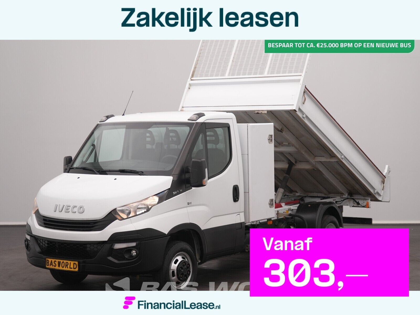 Iveco Daily 35C14 Kipper met Kist Dubbellucht 3,5t Trekhaak, Auto's, Bestelauto's, Gebruikt, Euro 6, Iveco, Wit