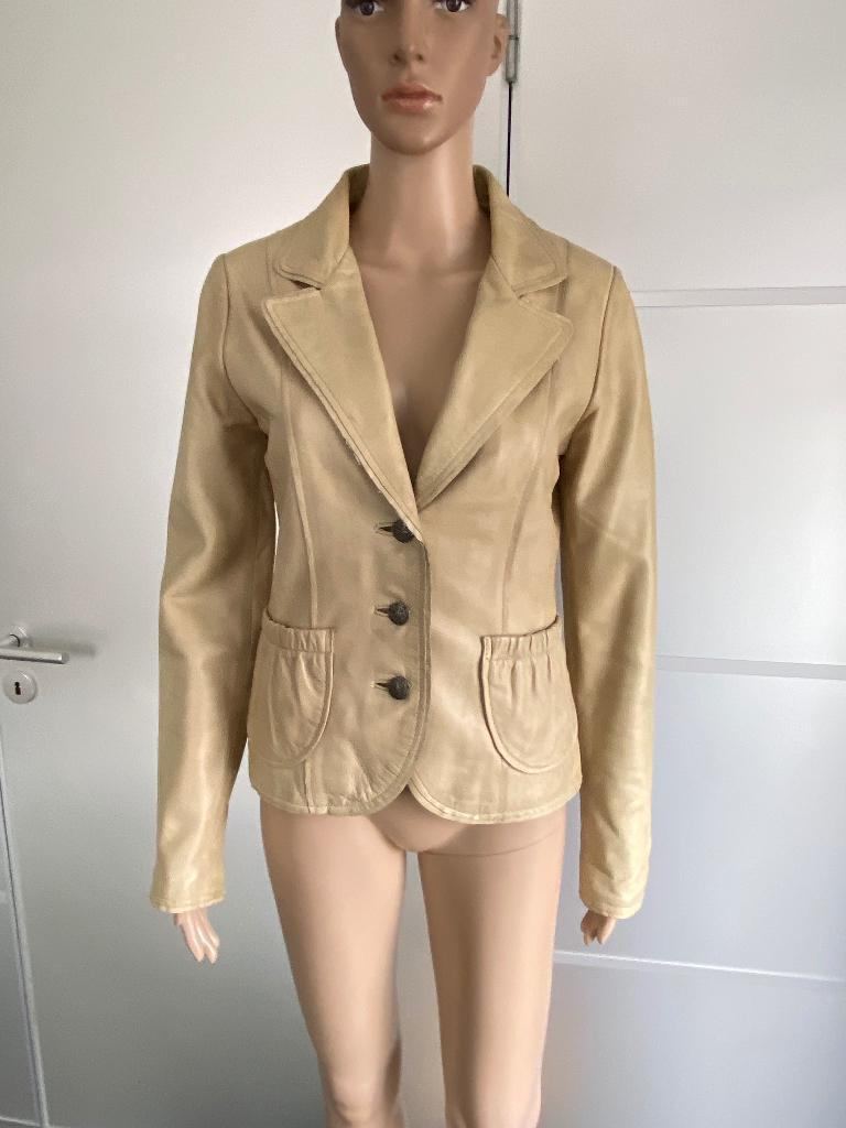 K109 Echt leren jasje maat S=36 blazer colbert leer beige, Transmission, Beige, Ophalen of Verzenden, Zo goed als nieuw
