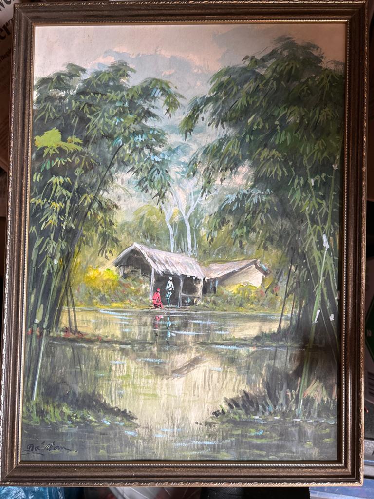 Da’ Wan landschap schilderij Ned. Indie guache, Antiek en Kunst, Ophalen of Verzenden