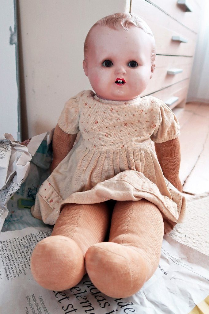 Anjo, antieke babypop met slaapogen, Ophalen of Verzenden, Gebruikt, Pop