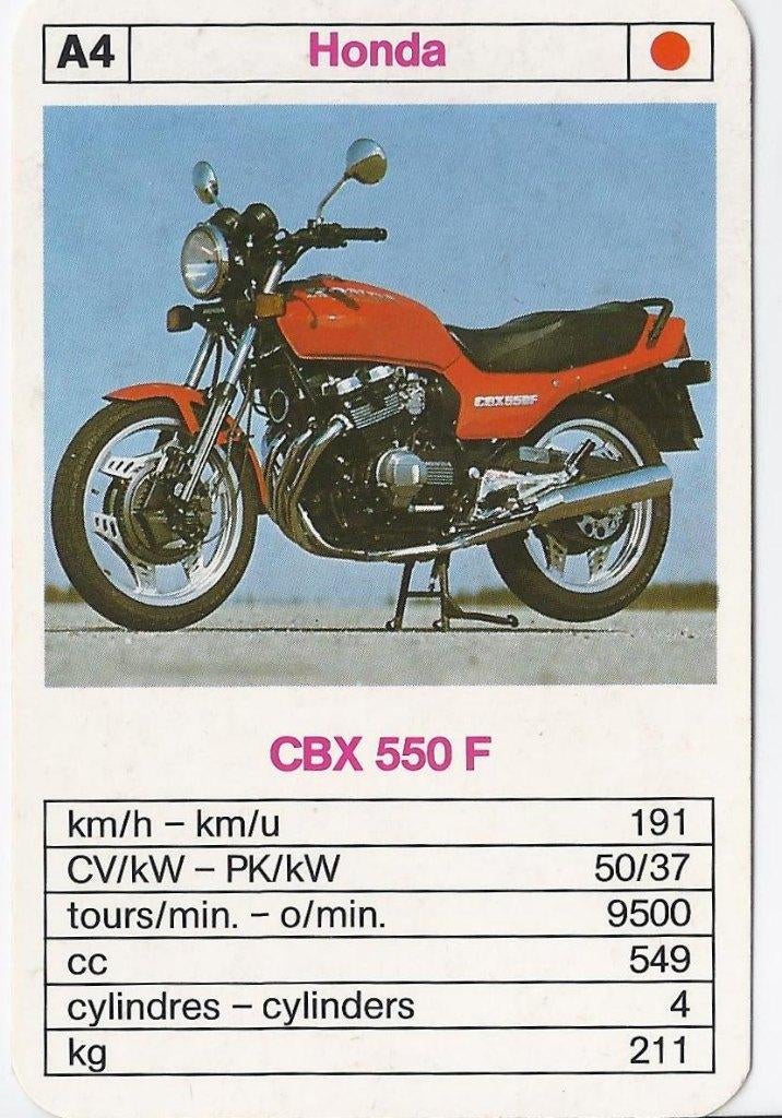 Mot2631 motorkaartje a4 honda cbx 550 f, Verzenden, Zo goed als nieuw, Motoren