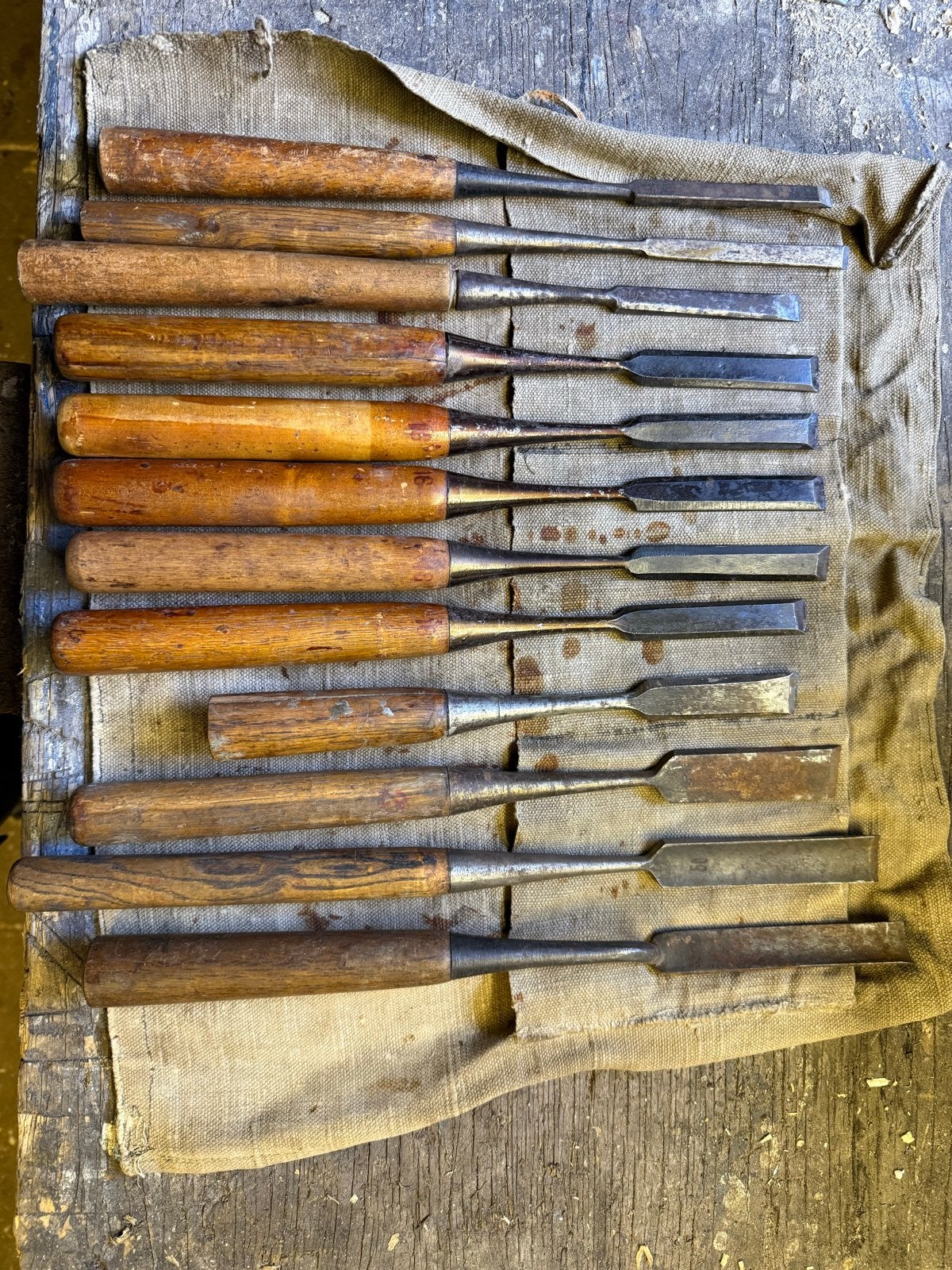 Set van 12 vintage japanse houtbeitels, Ophalen of Verzenden