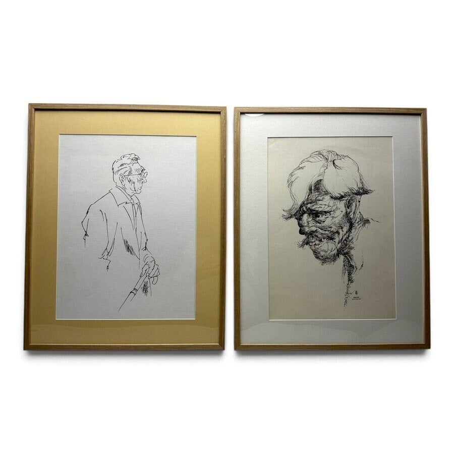 Will Berg (1921-2001) 'Simon Carmiggelt' 'Hanneske met ...', Antiek en Kunst, Ophalen of Verzenden, Tekening, Pentekening, Ingelijst