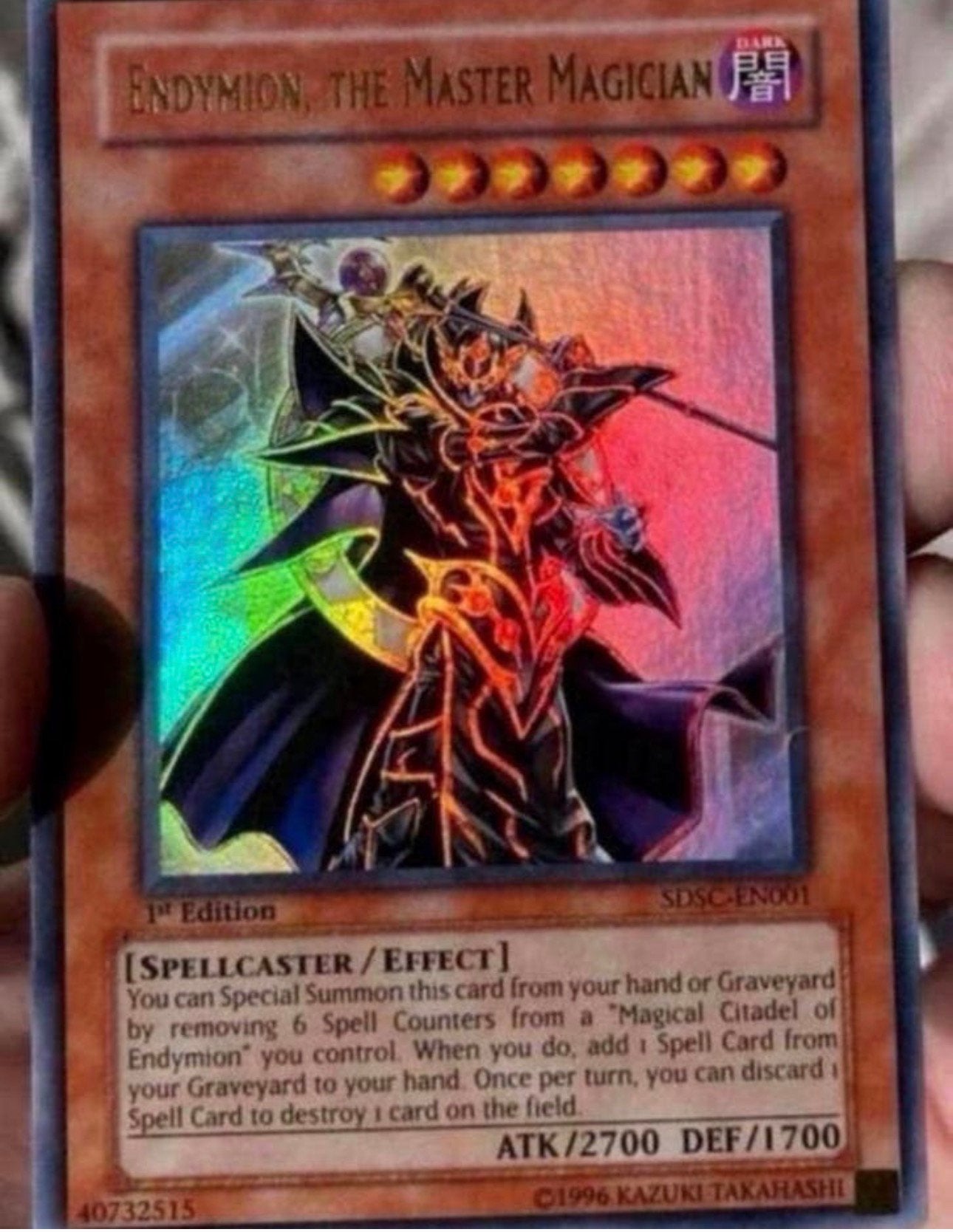 Yu-Gi-Oh! Endymion, the Master Magician SDSC 1st Edition !, Ophalen of Verzenden, Gebruikt, Losse kaart, Foil