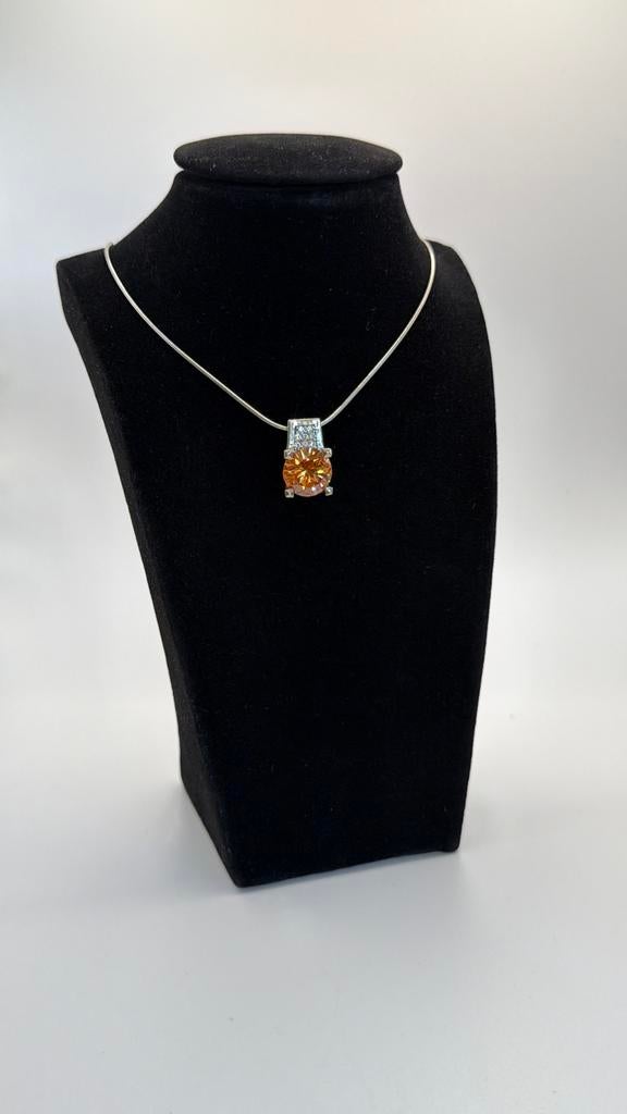 Zilveren Omega Ketting met Citrien & Zirkonia Hanger, Ophalen of Verzenden, Zo goed als nieuw, Met edelsteen, Zilver