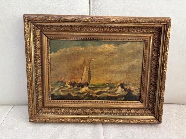 Oud Schilderij Nederlands zeegezicht op paneel, Antiek en Kunst, Verzenden